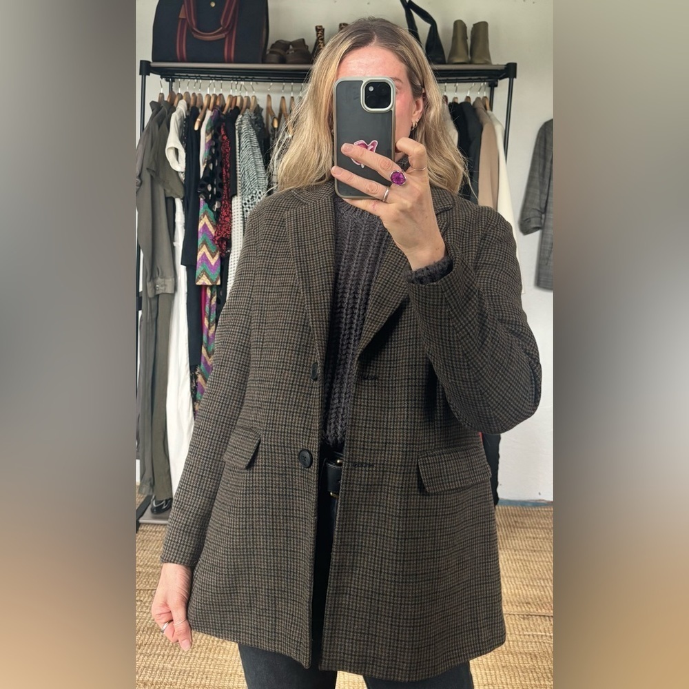 Vero Moda Houndstooth Grey Black Brown Recycled Wool Blend Knit Blazer Jacket - Picture 3 of 12